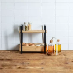 Scaffale cucina in legno a 2 livelli con contenitore (H30 cm) Ordera Nero