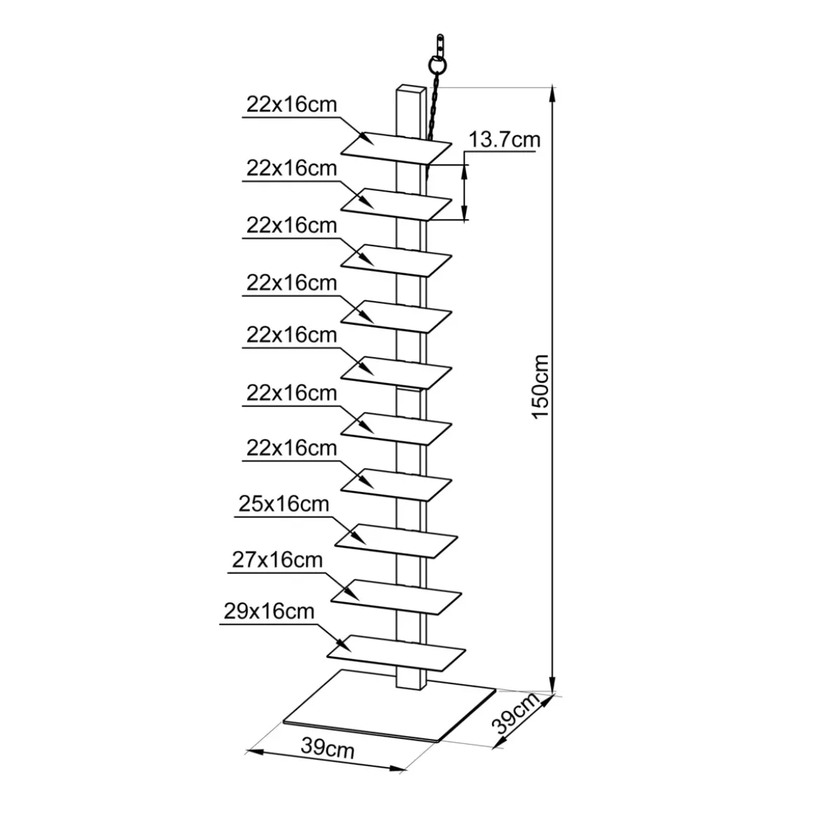 Scaffale di stoccaggio a 10 ripiani (Alt 150 cm) Libreria Book Nero