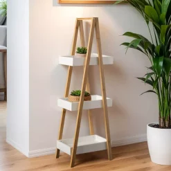 Scaffale legno e bambù (Alt 84 cm) Pyramide 3 ripiani Bianco