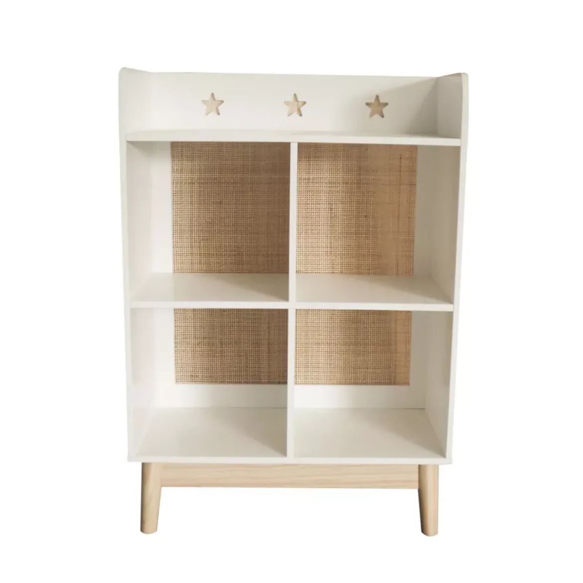 Scaffale portagiochi bambino legno 4 scomparti (H86 cm) Stars Bianco