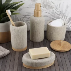 Scatola per cotone con coperchio (D10 cm) Effetto Maille Beige