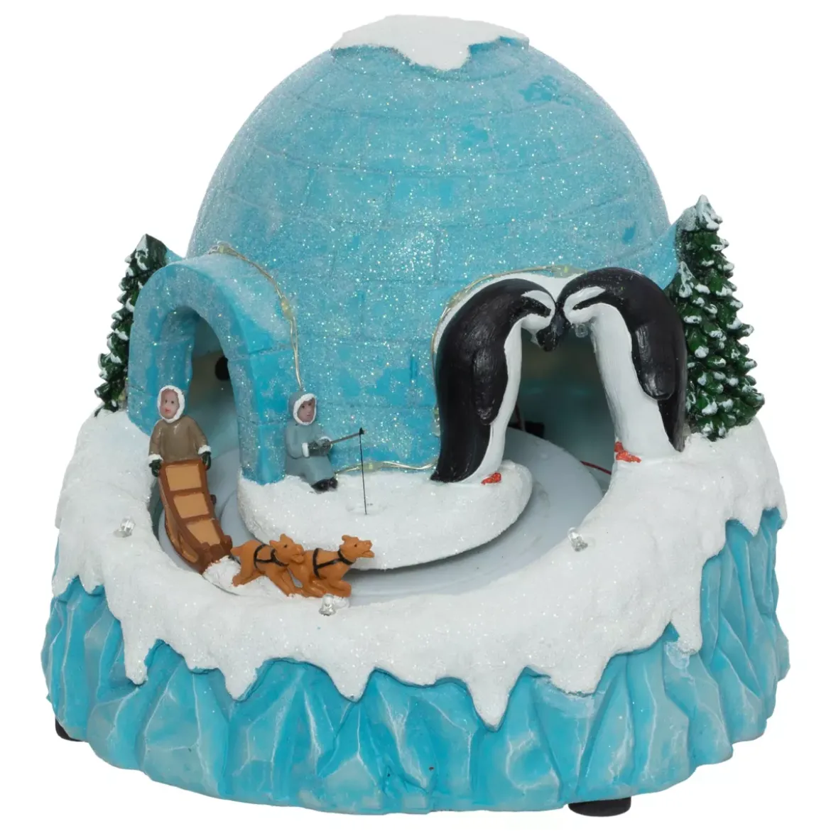 Scena di vita illuminata, musicale e animata (H22 cm) Igloo e cani da slitta