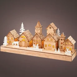 Scena di vita luminosa a pile in legno (30 x H13 cm) Borgo fatato