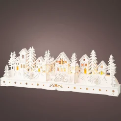 Scena di vita luminosa a pile in legno (45 x H15 cm) Villaggio incantato