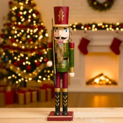 Schiaccianoci in legno (H50 cm) Timothé la regalità Verde e bordeaux