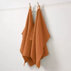 Se di 2 strofinacci garza di cotone (50 x 70 cm) Gaïa Albicocca