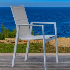 Sedia con braccioli da giardino impilabile alluminio Portofino - Bianco