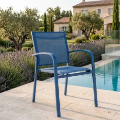 Sedia con braccioli da giardino in alluminio impilabile Murano Blu petrolio