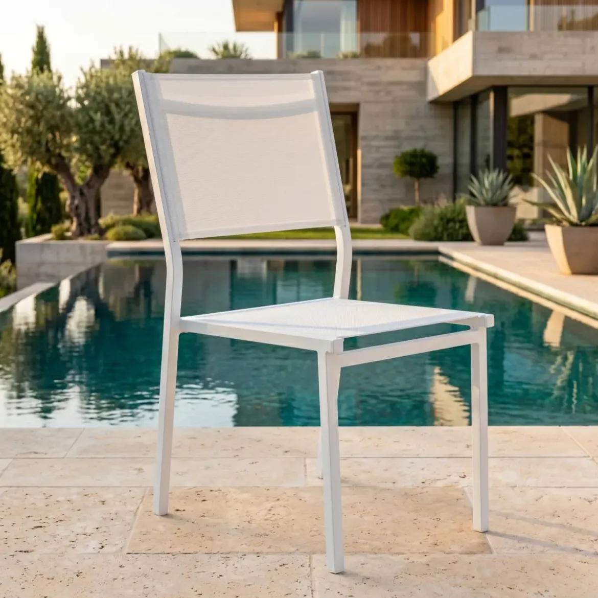 Sedia da giardino impilabile Alluminio Murano Bianco