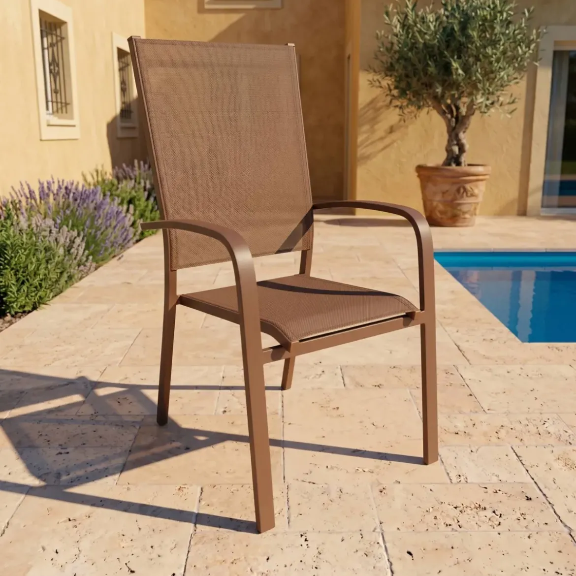 Sedia da giardino impilabile in alluminio con schienale alto Murano Bronzo