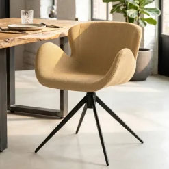 Sedia da pranzo girevole con braccioli in tessuto testurizzato (Altezza seduta 46cm) Pema Miele