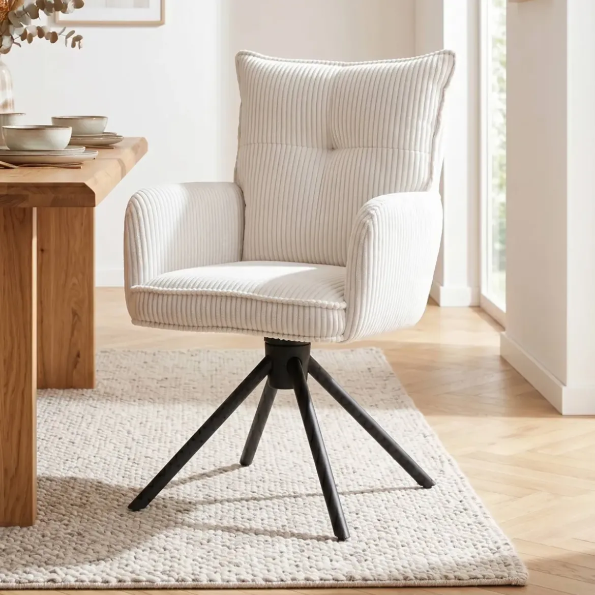 Sedia da pranzo girevole in velluto a coste (seduta 48 cm) Nuva Bianca