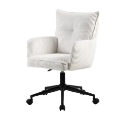 Sedia da ufficio con ruote in velluto a coste regolabile in altezza (seduta da 46 a 54 cm) Nuva Bianco