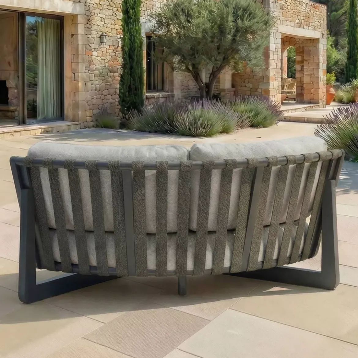 Set angolare da giardino in alluminio 6 posti Long Beach Grigio antracite e tortora