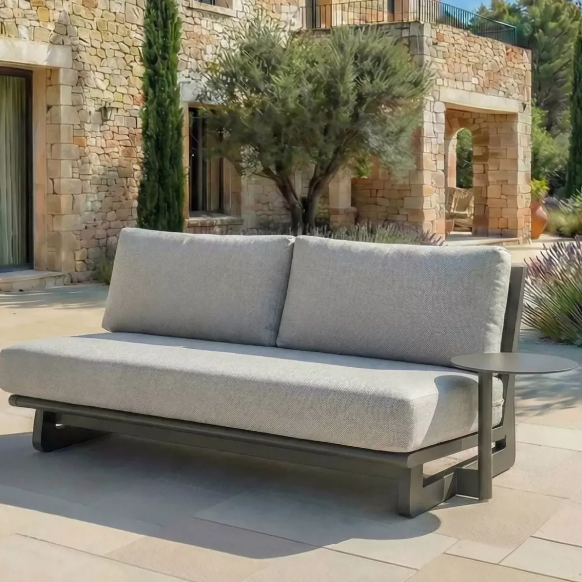 Set angolare da giardino in alluminio 6 posti Long Beach Grigio antracite e tortora