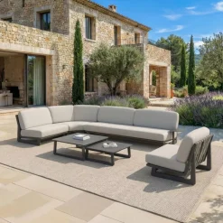 Set angolare da giardino in alluminio 6 posti 6 pezzi Long Beach Antracite e grigio chiaro