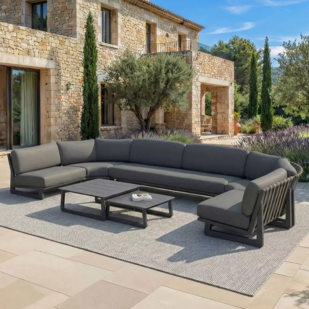 Set angolare da giardino in alluminio 7 posti 7 pezzi Long Beach Grigio antracite