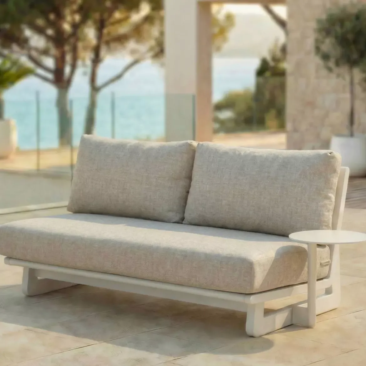 Set angolare da giardino in alluminio 5 posti 5 pezzi Long Beach Bianco cenere e beige