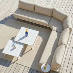 Set angolare da giardino in alluminio 5 posti Long Beach Bianco cenere e tortora