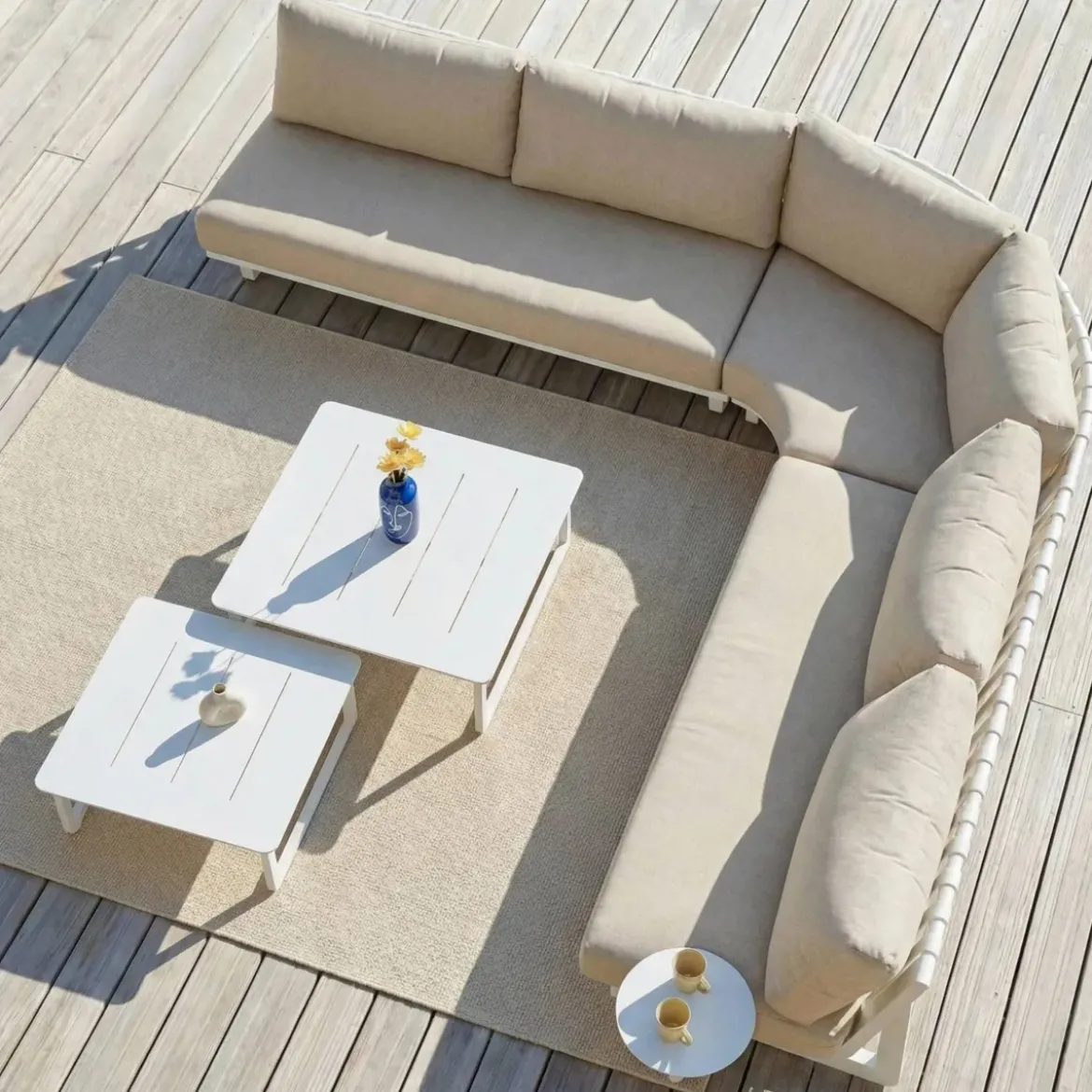 Set angolare da giardino in alluminio 5 posti Long Beach Bianco cenere e tortora