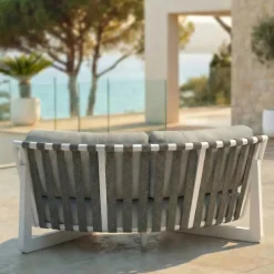 Set angolare da giardino in alluminio 5 posti Long Beach Bianco cenere e tortora