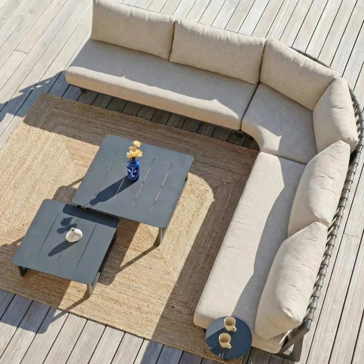 Set angolare da giardino in alluminio 5 posti Long Beach Grigio antracite e tortora
