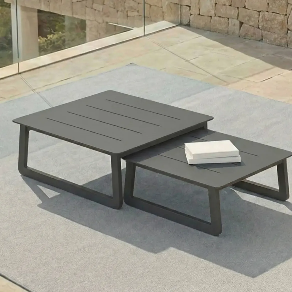 Set angolare da giardino in alluminio 5 posti Long Beach Grigio antracite e grigio chiaro