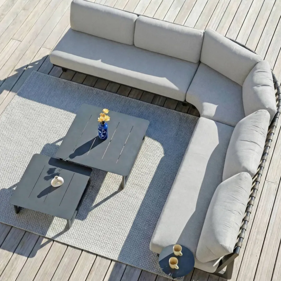 Set angolare da giardino in alluminio 5 posti Long Beach Grigio antracite e grigio chiaro