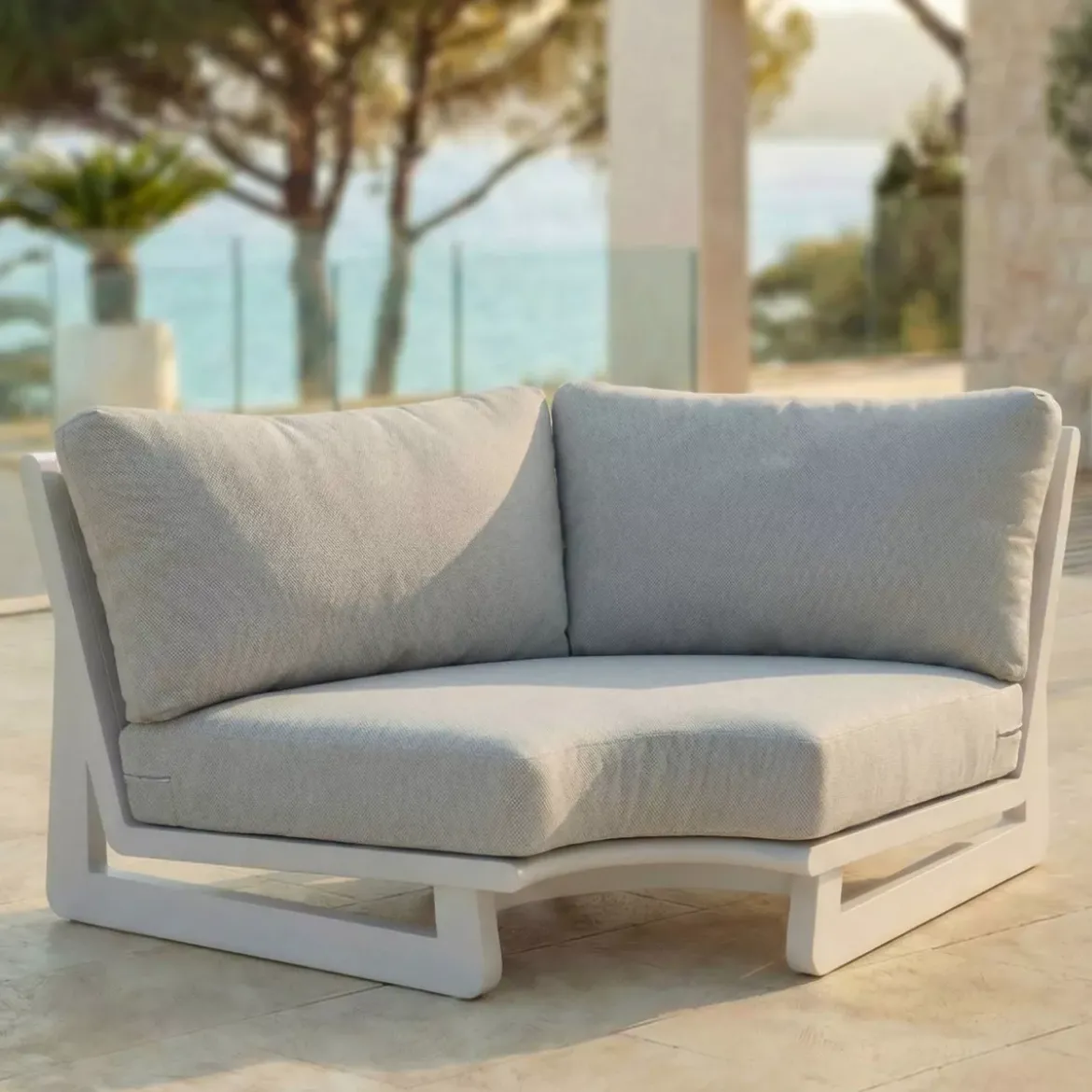 Set angolare da giardino in alluminio 6 posti Long Beach Bianco cenere e grigio chiaro