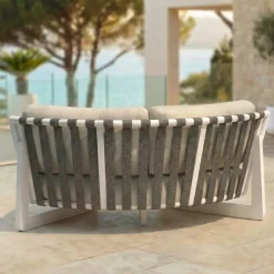 Set angolare da giardino in alluminio 6 posti Long Beach Bianco cenere e tortora