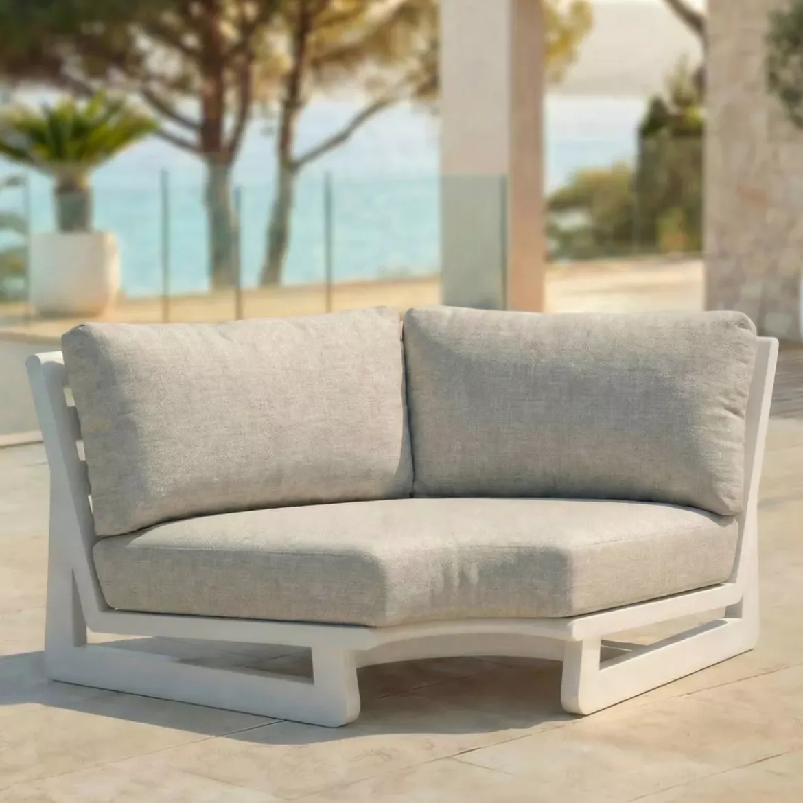 Set angolare da giardino in alluminio 6 posti Long Beach Bianco cenere e tortora