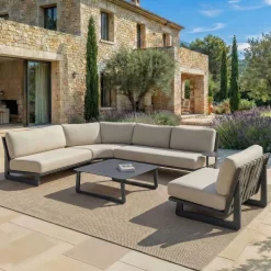 Set angolare da giardino in alluminio 5 posti 5 pezzi Long Beach Grigio antracite e tortora