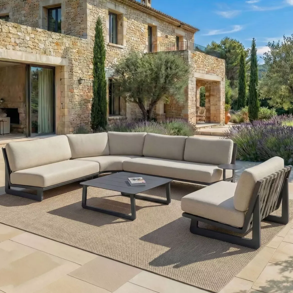 Set angolare da giardino in alluminio 5 posti 5 pezzi Long Beach Grigio antracite e tortora