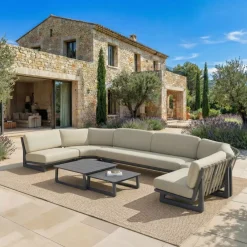 Set angolare da giardino in alluminio 7 posti 7 pezzi Long Beach Grigio antracite e tortora