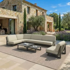 Set angolare da giardino in alluminio 6 posti 6 pezzi Long Beach Grigio antracite e tortora