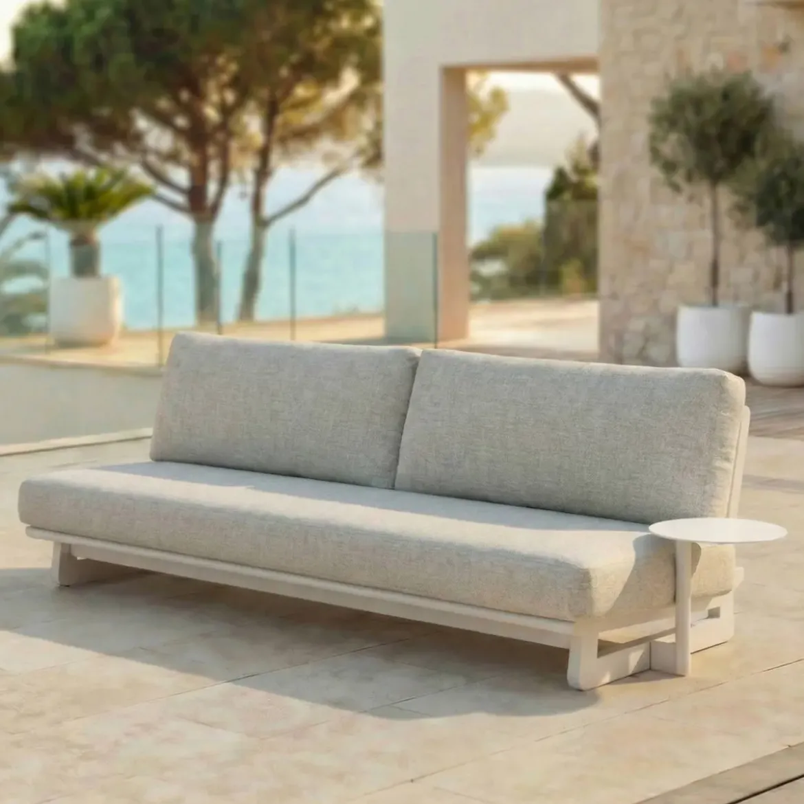 Set angolare da giardino in alluminio 5 posti Long Beach Bianco cenere e beige