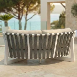 Set angolare da giardino in alluminio 5 posti Long Beach Bianco cenere e beige