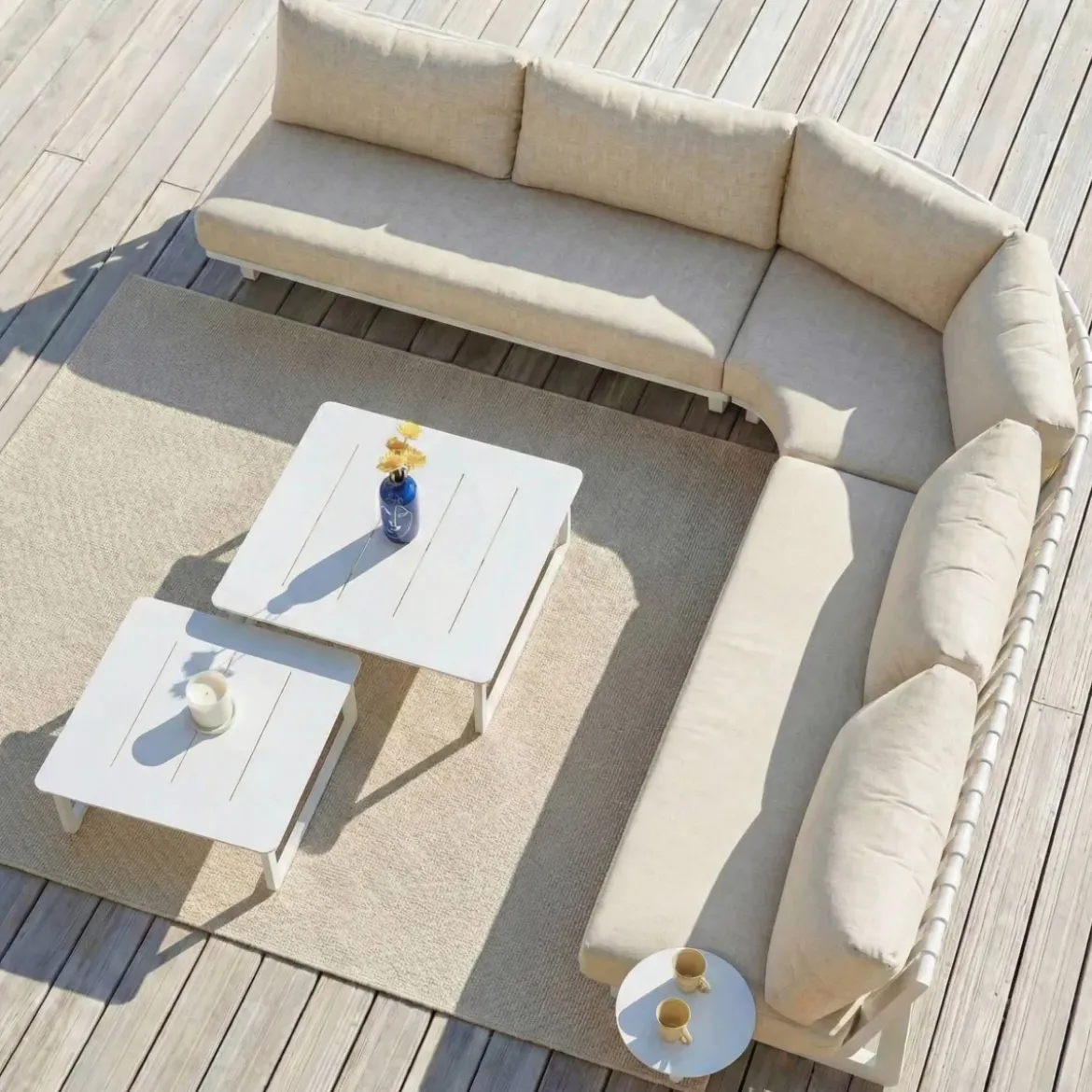Set angolare da giardino in alluminio 5 posti Long Beach Bianco cenere e beige