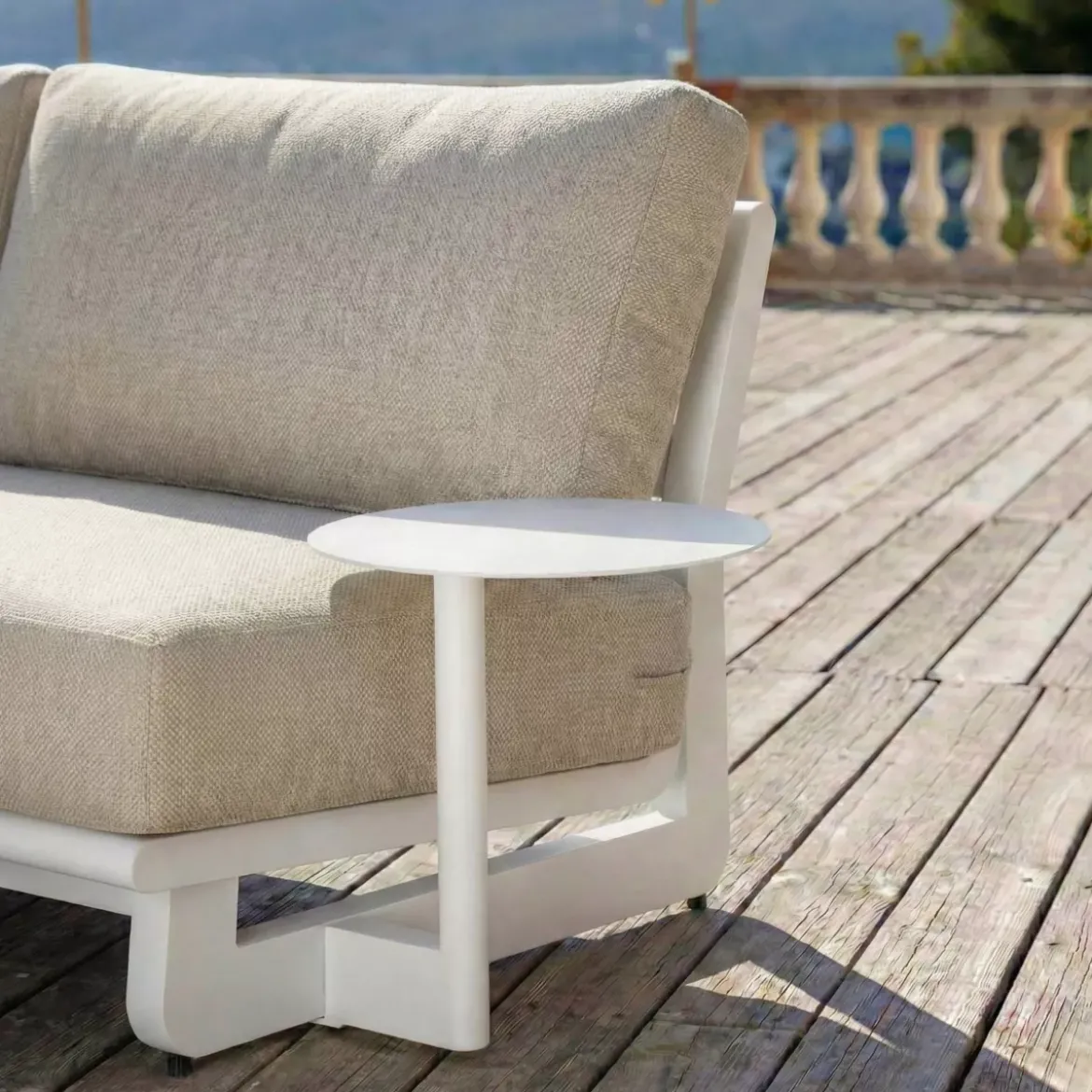 Set angolare in alluminio per giardino 6 posti 6 pezzi Long Beach Bianco cenere e beige