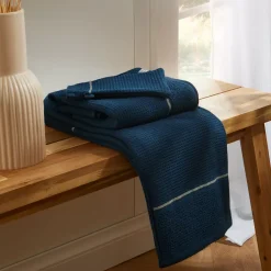 Set asciugamani 50x90 cm + 70x130 cm + 1 guanto da bagno Japandi Blu marino e argento