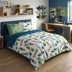 Set copripiumino e due federe per bambini in cotone (200 x 200 cm) California Blu