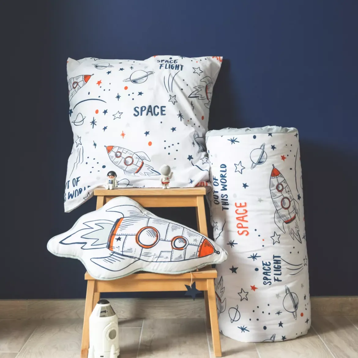 Set copripiumino e due federe bambino in cotone (240 x 220 cm) Galassia Bianca