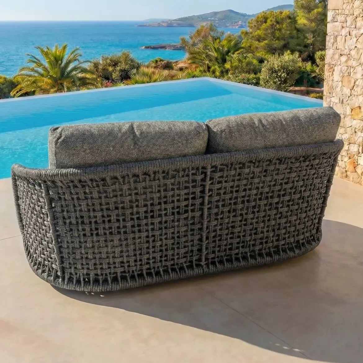 Set da giardino effetto rattan e alluminio 7 posti 6 pezzi Riviera Grigio antracite