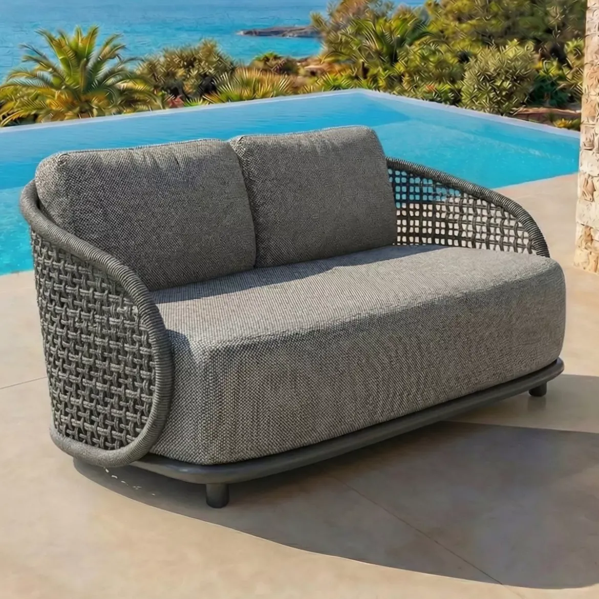 Set da giardino effetto rattan e alluminio 7 posti 6 pezzi Riviera Grigio antracite