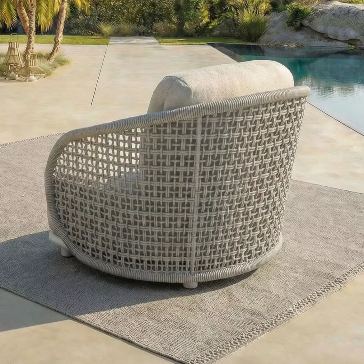 Set da giardino effetto rattan e alluminio 8 posti 6 pezzi Riviera Beige