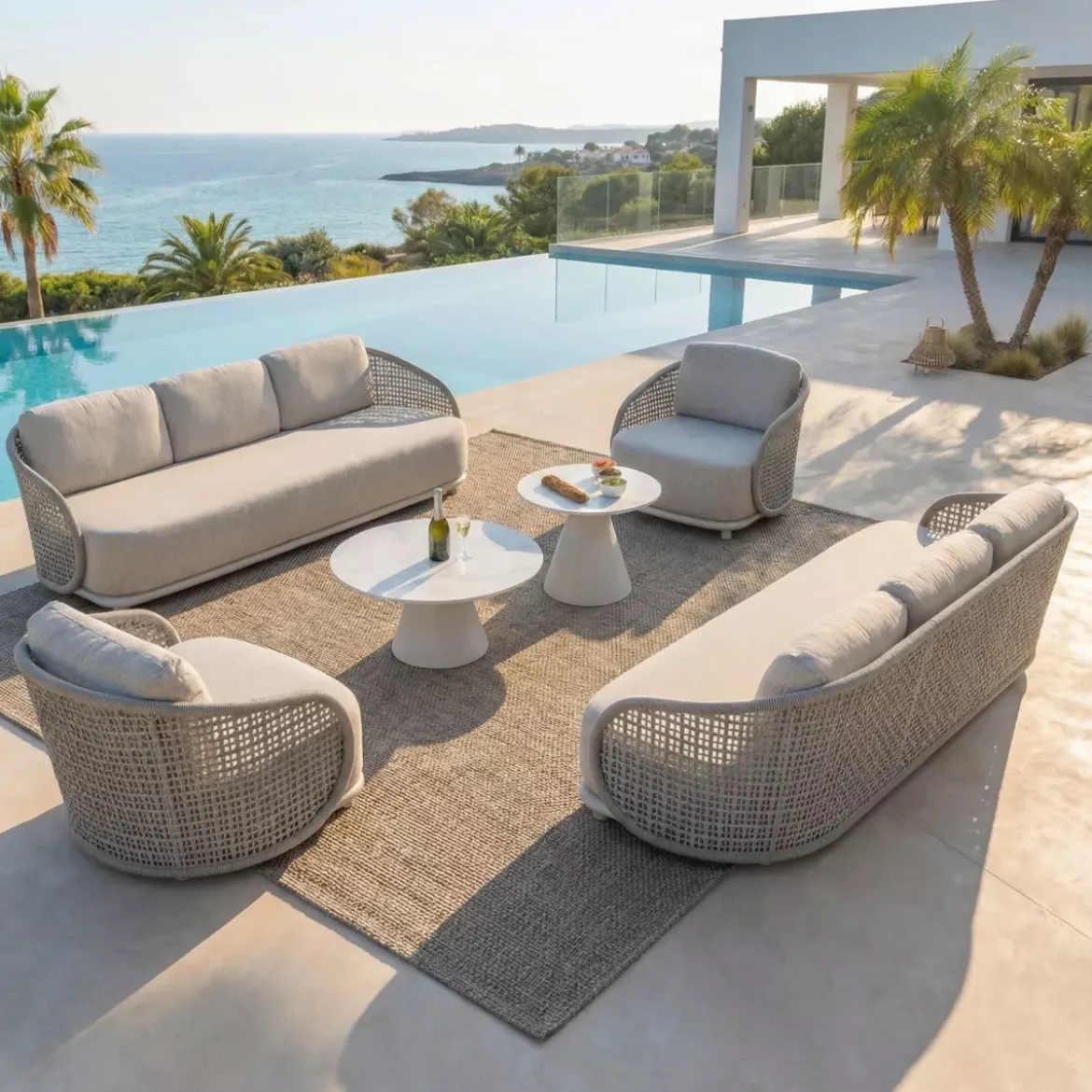 Set da giardino effetto rattan e alluminio 8 posti 6 pezzi Riviera Beige