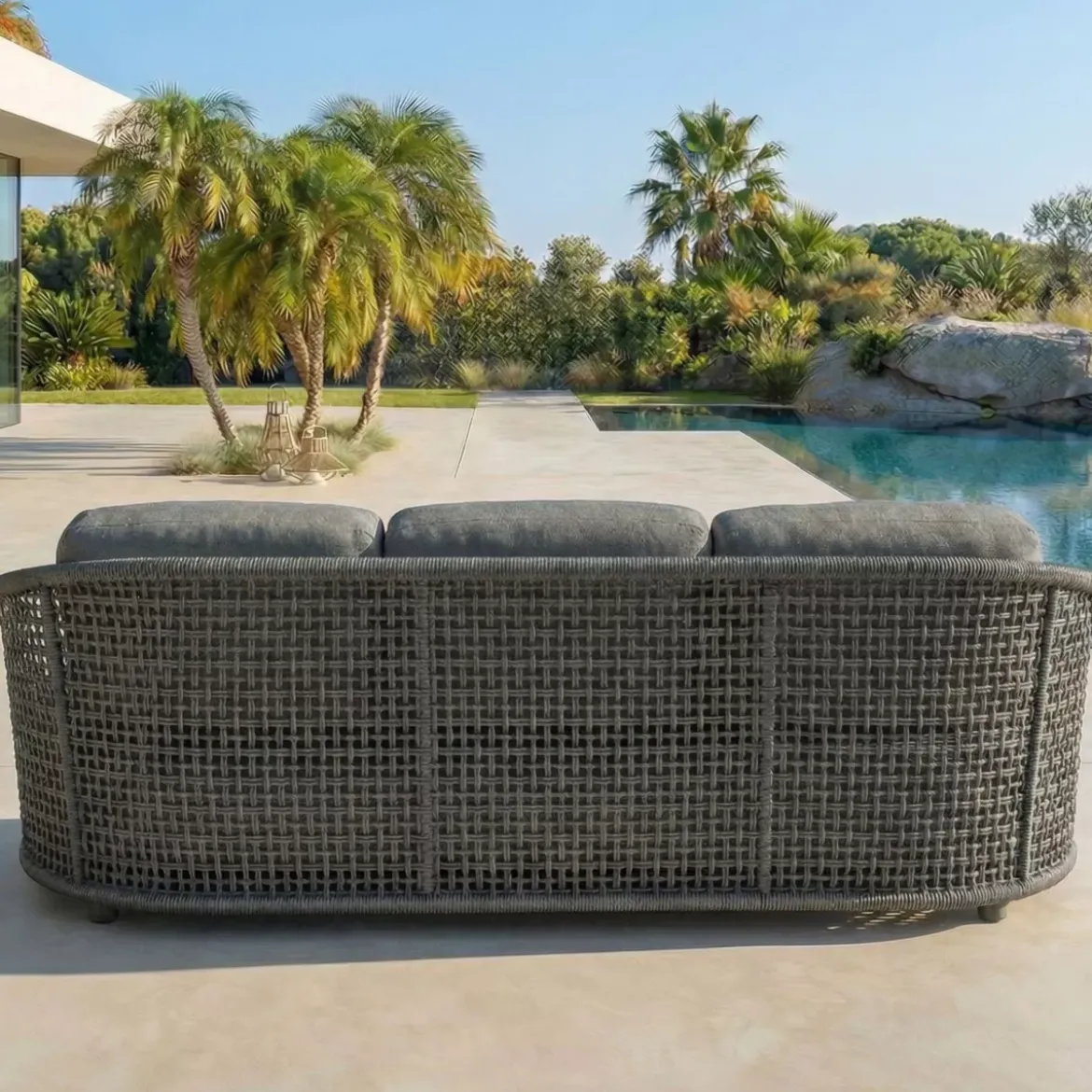 Set da giardino effetto rattan e alluminio 5 posti 5 pezzi Riviera Grigio antracite