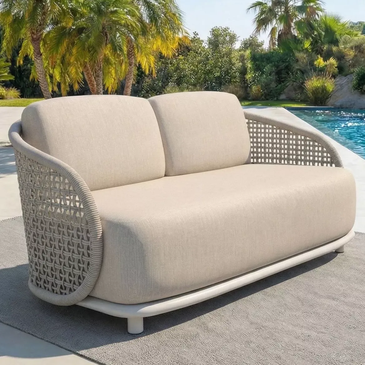 Set da giardino effetto rattan e alluminio 7 posti 6 pezzi Riviera Beige