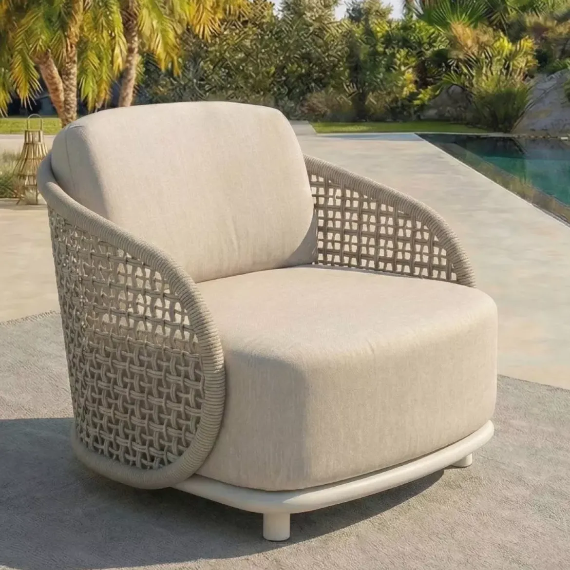 Set da giardino effetto rattan e alluminio 5 posti 5 pezzi Riviera Beige