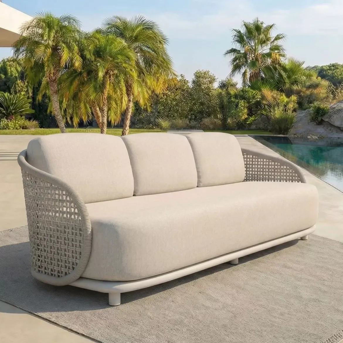 Set da giardino effetto rattan e alluminio 5 posti 5 pezzi Riviera Beige
